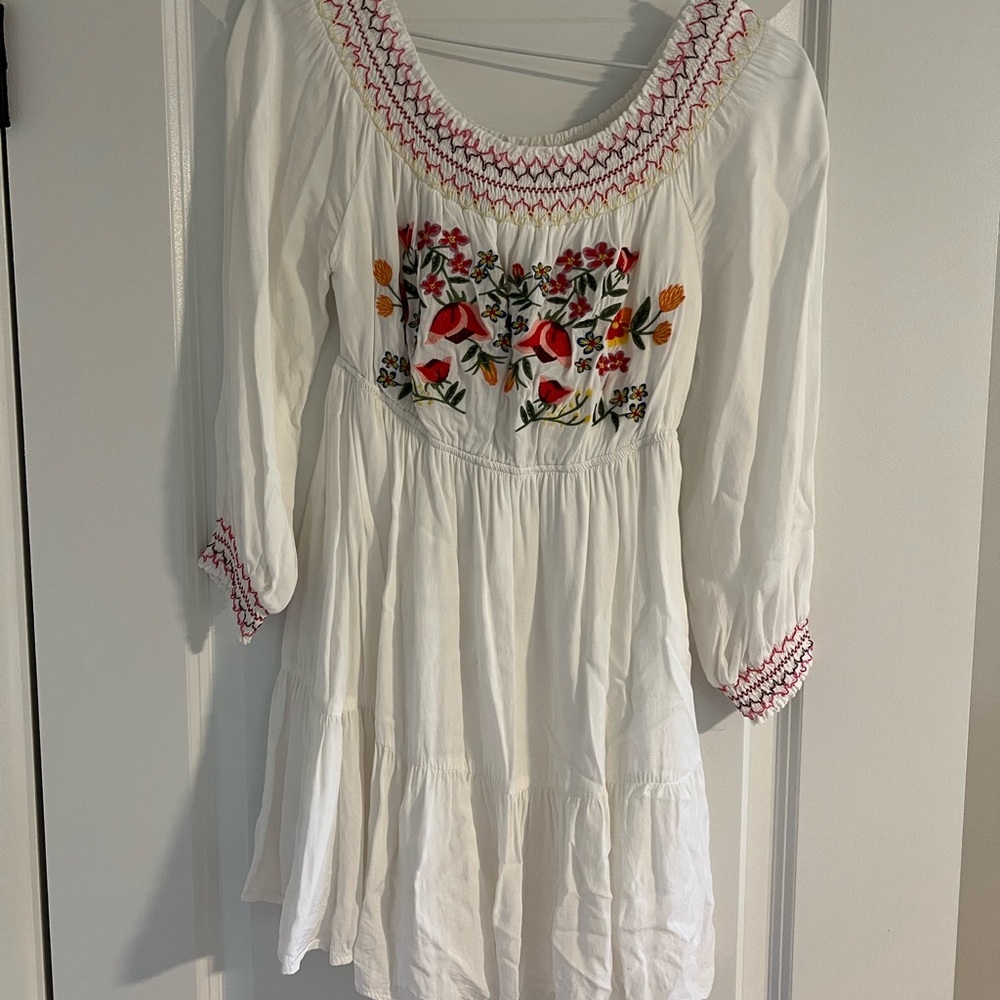 White Embroidered Boho Dress